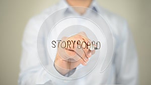Storyboard, Man Writing on Transparent Screen