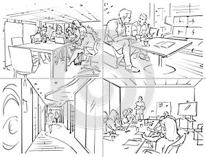 Storyboard with office life