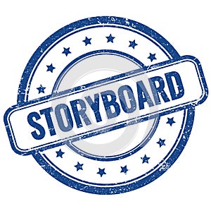 STORYBOARD text on blue grungy round rubber stamp