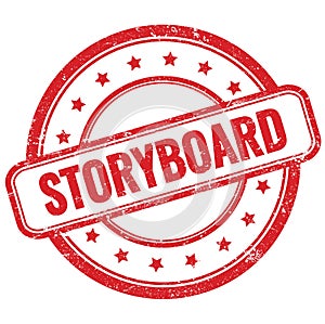 STORYBOARD text on red grungy round rubber stamp