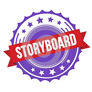 STORYBOARD text on red violet ribbon stamp