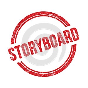 STORYBOARD text written on red grungy round stamp