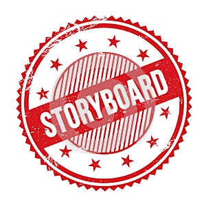 STORYBOARD text written on red grungy round stamp