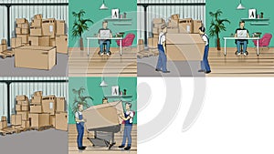 Storyboard with a workplace and a storehouse