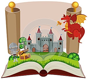 Storybook with knight and castle photo