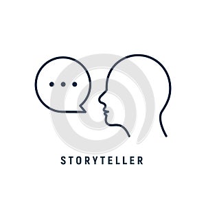 Storyteller brand digital logo icon. Story teller illustration badge vector icon photo