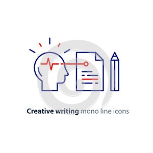 Storytwlling and creative writing, neuroscience and psychology concept logo, science research