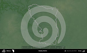 Stoubcy District outlined, Belarus. Physical