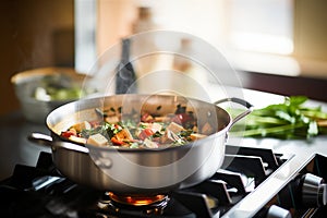 stovetop with cooking kadai paneer