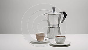 Stovetop Moka Pot Coffee Maker featuring Espresso brewing in an Isolated Aluminum Design photo