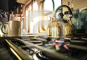 Stovetop Tea Kettle Inside RV Motohome Camper Van photo