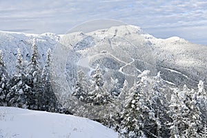 Stowe Ski Resort in Vermont, view to the Mansfield mountain slopes photo