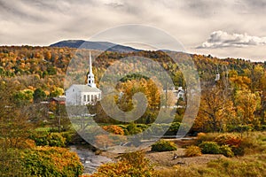 Stowe, Vt Church and fall foliage photo