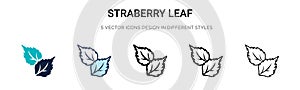 Straberry leaf icon in filled, thin line, outline and stroke style. Vector illustration of two colored and black straberry leaf