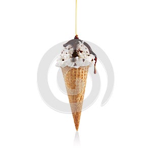 Stracciatella ice cream isolated on white