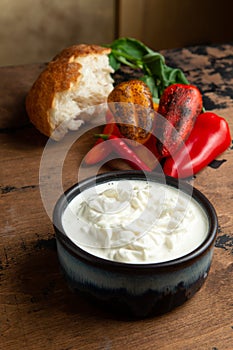 Stracciella cheese in a plate