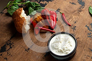 Stracciella cheese in a plate