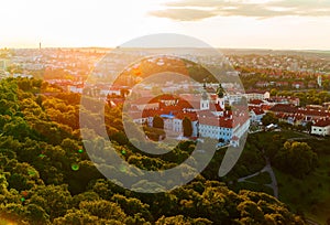 Strahov monastery at sunset, Prague, Czech Republic