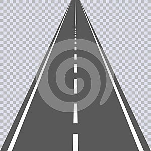 Straight asphalt road with white markings. Highway. Vector.