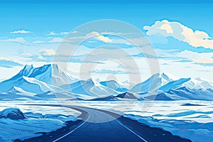 straight asphalted road in winter landscape AI generated