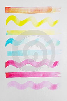 Straight and curve wave brushstroke by large paint brush on texture white drawing paper