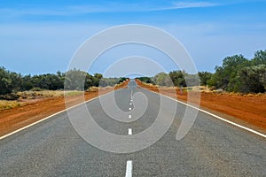 Straight and endless empty road in Western Australian Outback