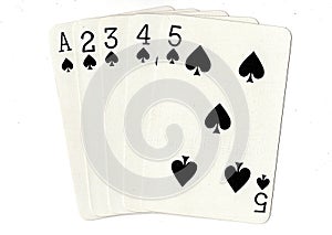 A straight flush of spades poker hand of cards.