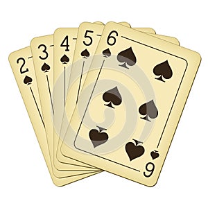 Straight Flush of Spades from Two to Six - vintage playing cards vector illustration