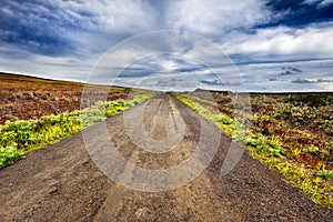 Straight gravel road in Easter Island