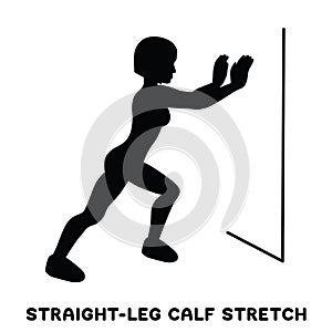 Straight leg calf stretch. Sport exersice. Silhouettes of woman doing exercise. Workout, training