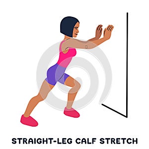 Straight leg calf stretch. Sport exersice. Silhouettes of woman doing exercise. Workout, training