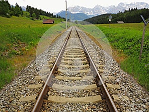 Straight railroad line to mountains