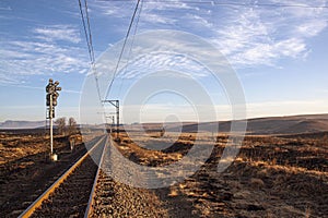 Straight Railway Line Running Through Dry Rural Countryside