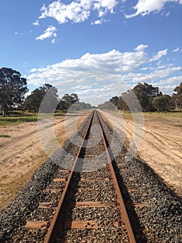 Straight railway line stretching through Australian countryside