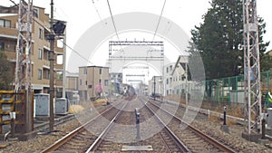 Straight railways in suburban area in Japan