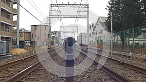 Straight railways in suburban area in Japan