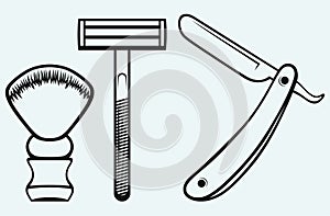 Straight razor and shaving brush photo