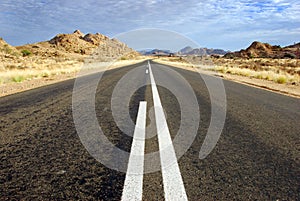 A straight road ahead in Namibia in Africa.