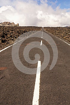 Straight road with El Teide in the background, Tenerife, Canary