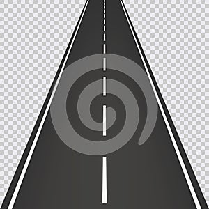 Straight road isolated on transparent background. Vector illustration.