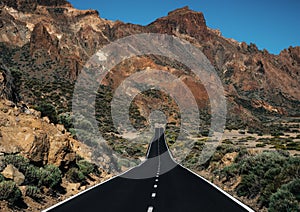 Straight road in Teide National Park, Tenerife, Canary Islands