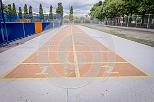 Straight running track with two numbered lanes