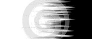 Straight speed lines repeating pattern. Black and white horizontal stripes gradient. Abstract fast effect texture. Comic