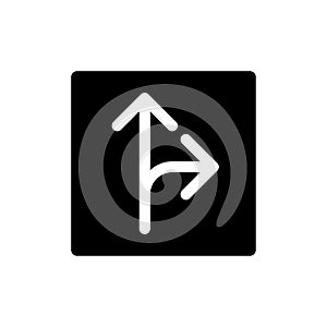 Straight and turn right traffic sign black glyph ui icon