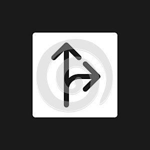 Straight and turn right traffic sign dark mode glyph ui icon