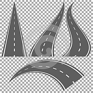 Straight and winding roads isolated on white background