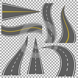 Straight and winding roads isolated on white background