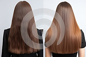 Before And After Straightening Treatment On Sick, Cut And Healthy Hair