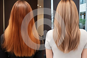 Before And After Straightening Treatment On Sick, Cut And Healthy Hair Transformation From Warm To C