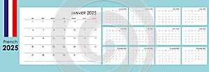 Calendar 2025 in French. Simple annual planner, 12 cards for whole year with copy space photo